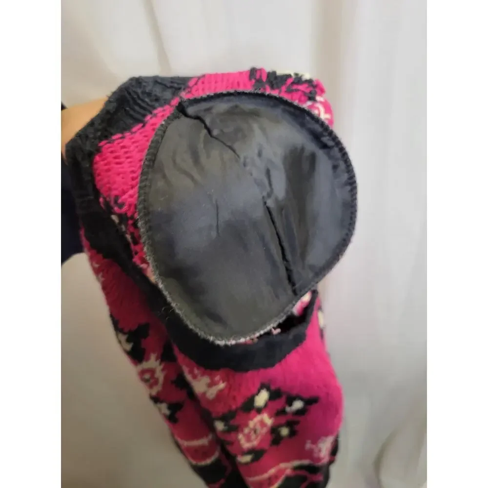 Piccone Sport Vintage Pink and Navy Hand Knit Sweater, M